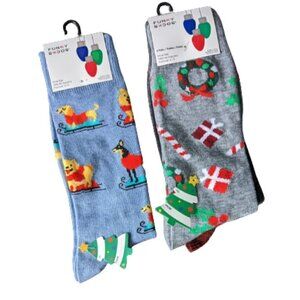 3 NWT Pairs of Men's Funky Socks Christmas Socks - Dogs on Skis